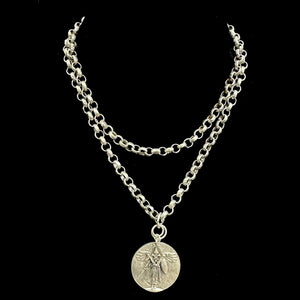 Saint Michael Victory Medieval Cable Necklace - Silver