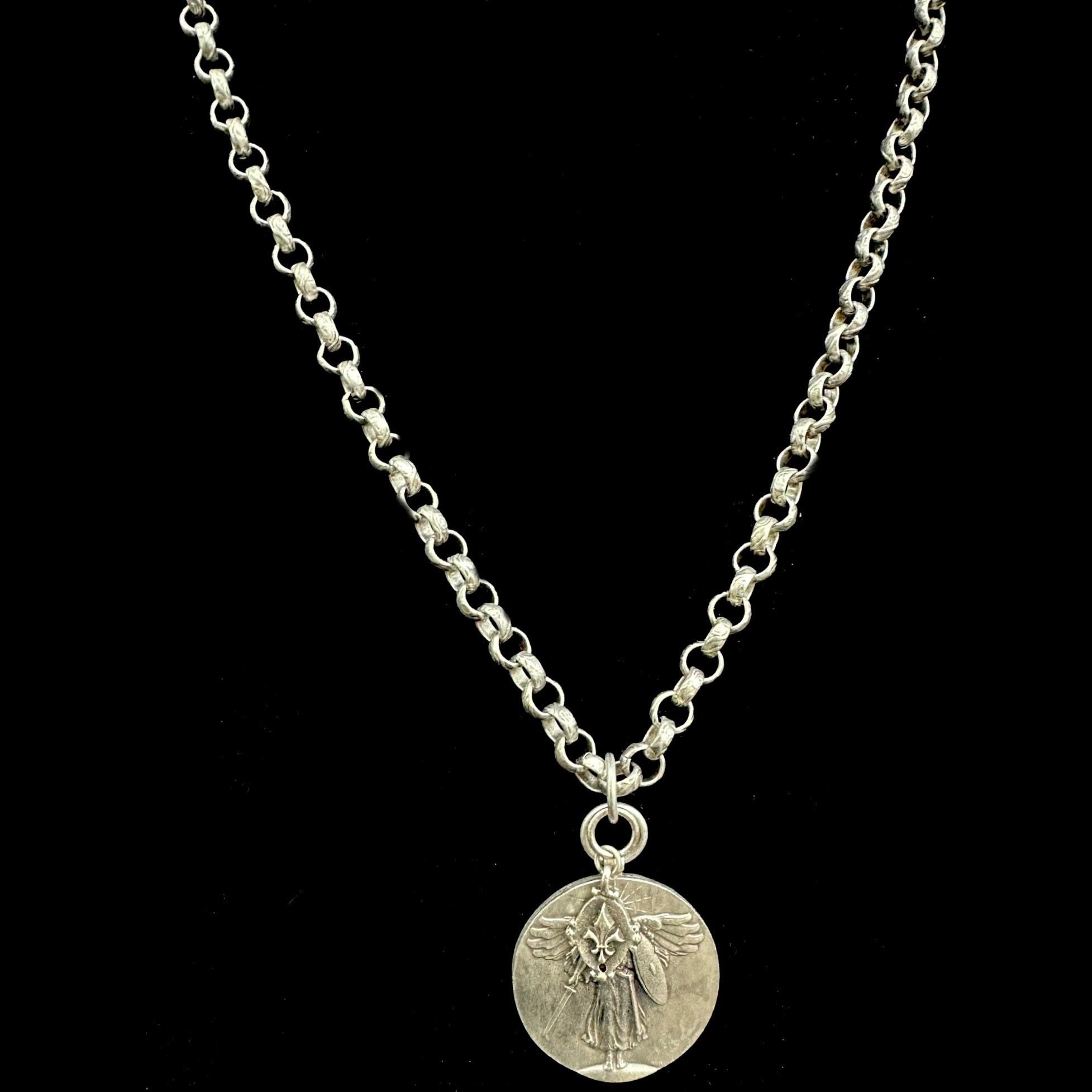 Saint Michael Victory Medieval Cable Necklace - Silver