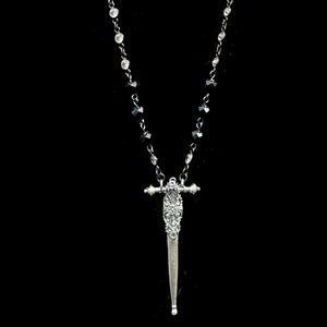 The Fierbois Sword  Black Rose Carved Jet Necklace & Sterling Silver