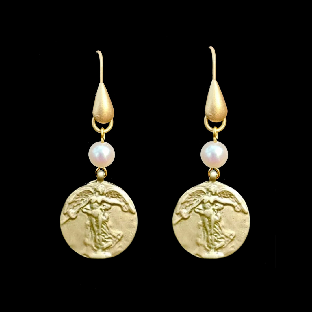 Petite Peace Angel Freshwater Pearl Earrings - Gold