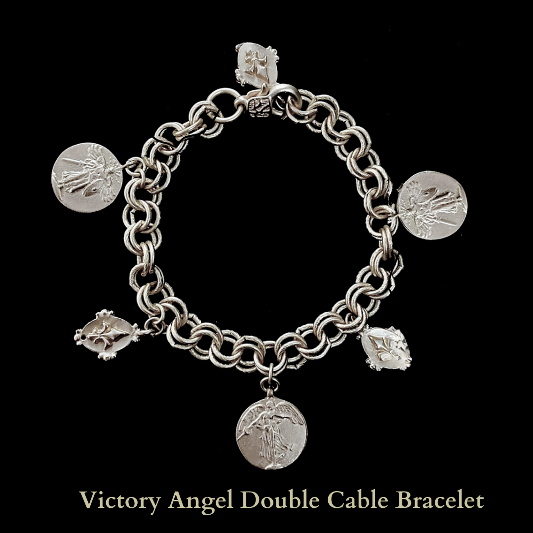 Victory Angels Double Cable Charm Bracelet by Whispering Goddess - Silver