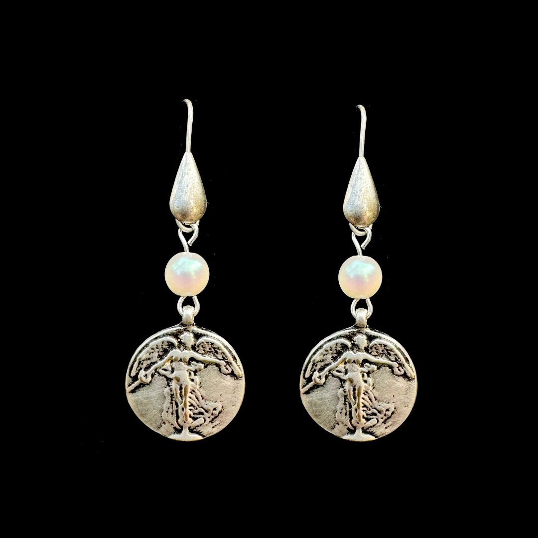 Petite Peace Angel  Freshwater Pearl Earrings - Silver