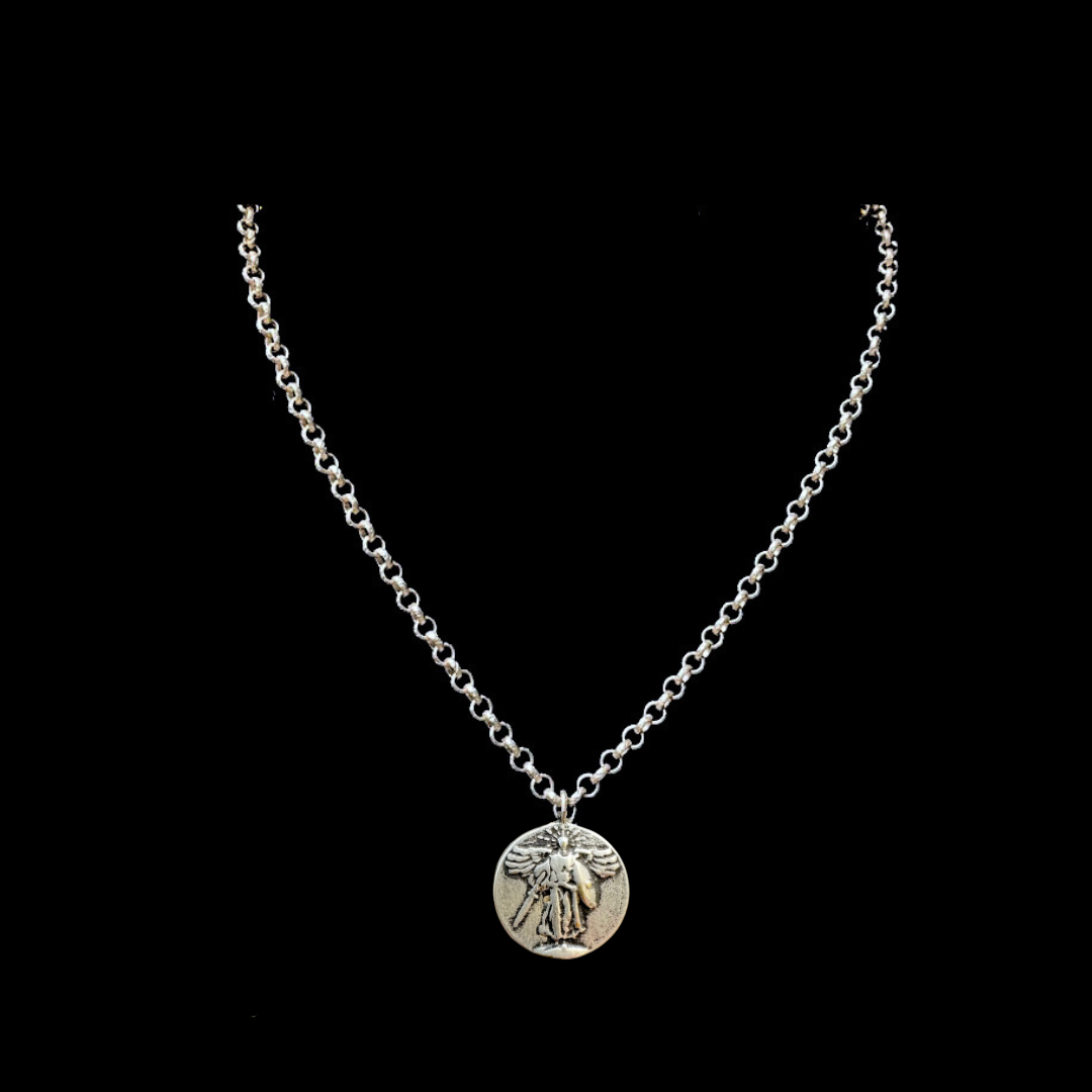 Petite Saint Michael Etched Cable Necklace - Silver