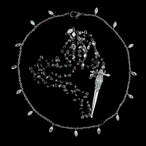 The Fierbois Sword  Black Rose Carved Jet Necklace & Sterling Silver