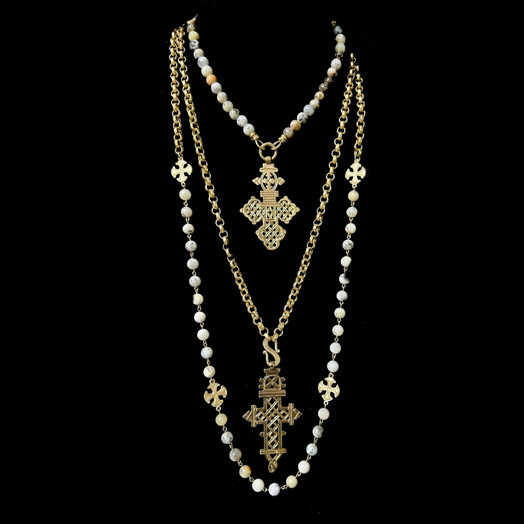 Alexandria Coptic Cross Necklace in Dendritic Opal