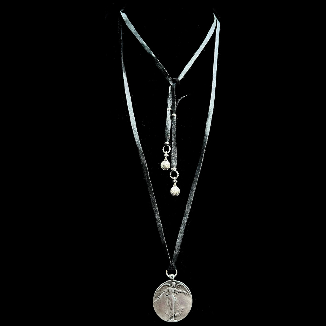 The Peace Angel Necklace in Black Deerskin