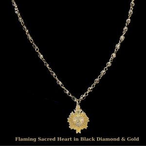 Flaming Sacred Heart Necklace in Black Diamond & Gold by Whispering Goddess