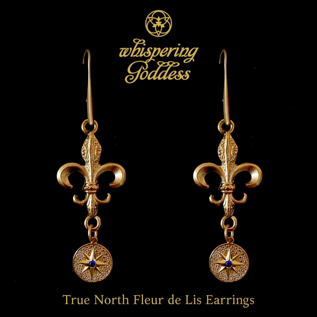 True North Fleur de Lis Earrings by Whispering Goddess - Gold