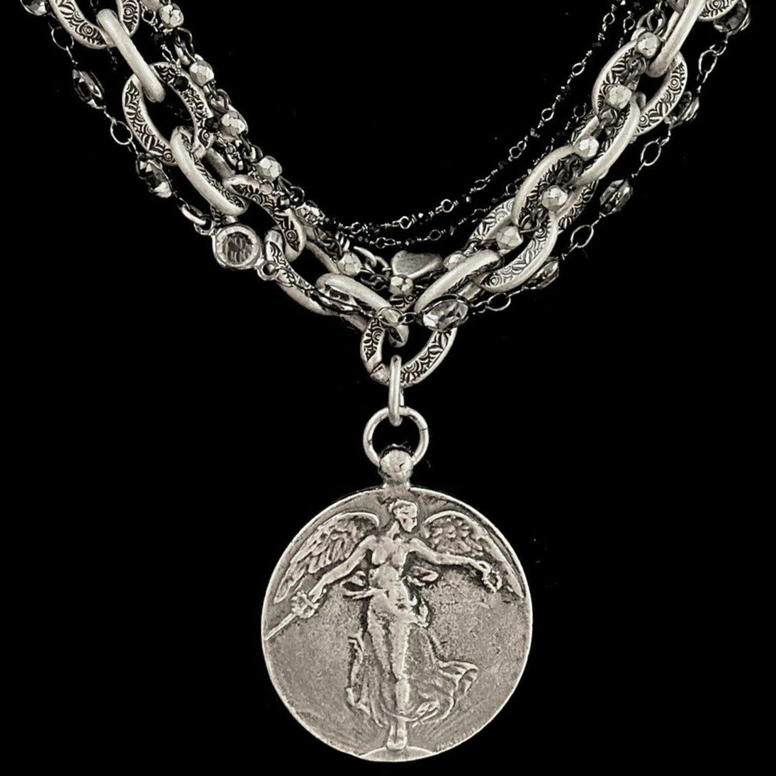 Boundless Peace Angel Necklace with Multi Strands in Silver
