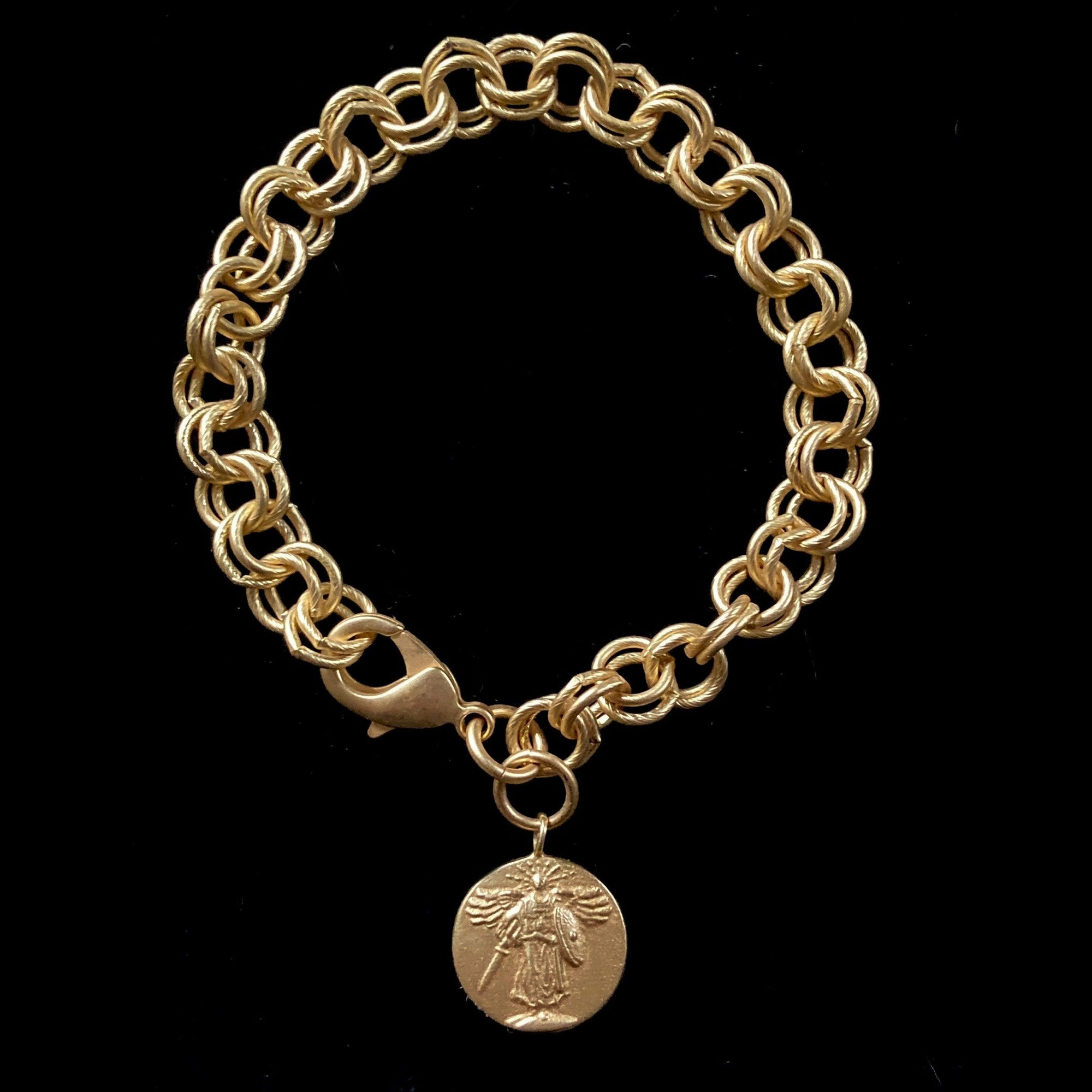 Petite Saint Michael Double Cable Link Bracelet by Whispering Goddess - Gold
