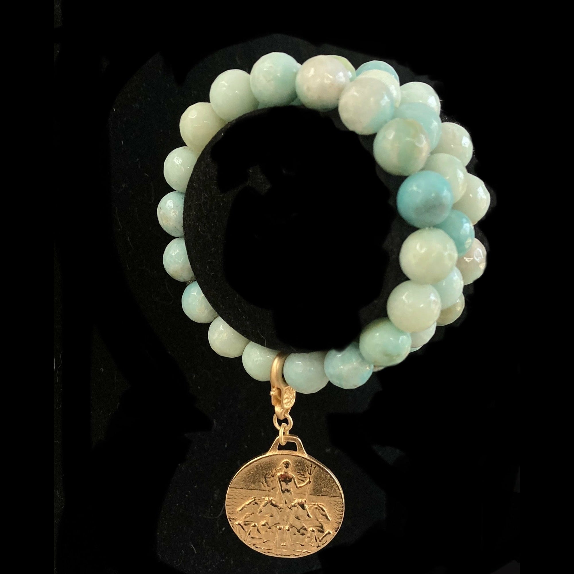 Amazonite Triple Strand Enlightenment Bracelet with the Goddess Amphitrite