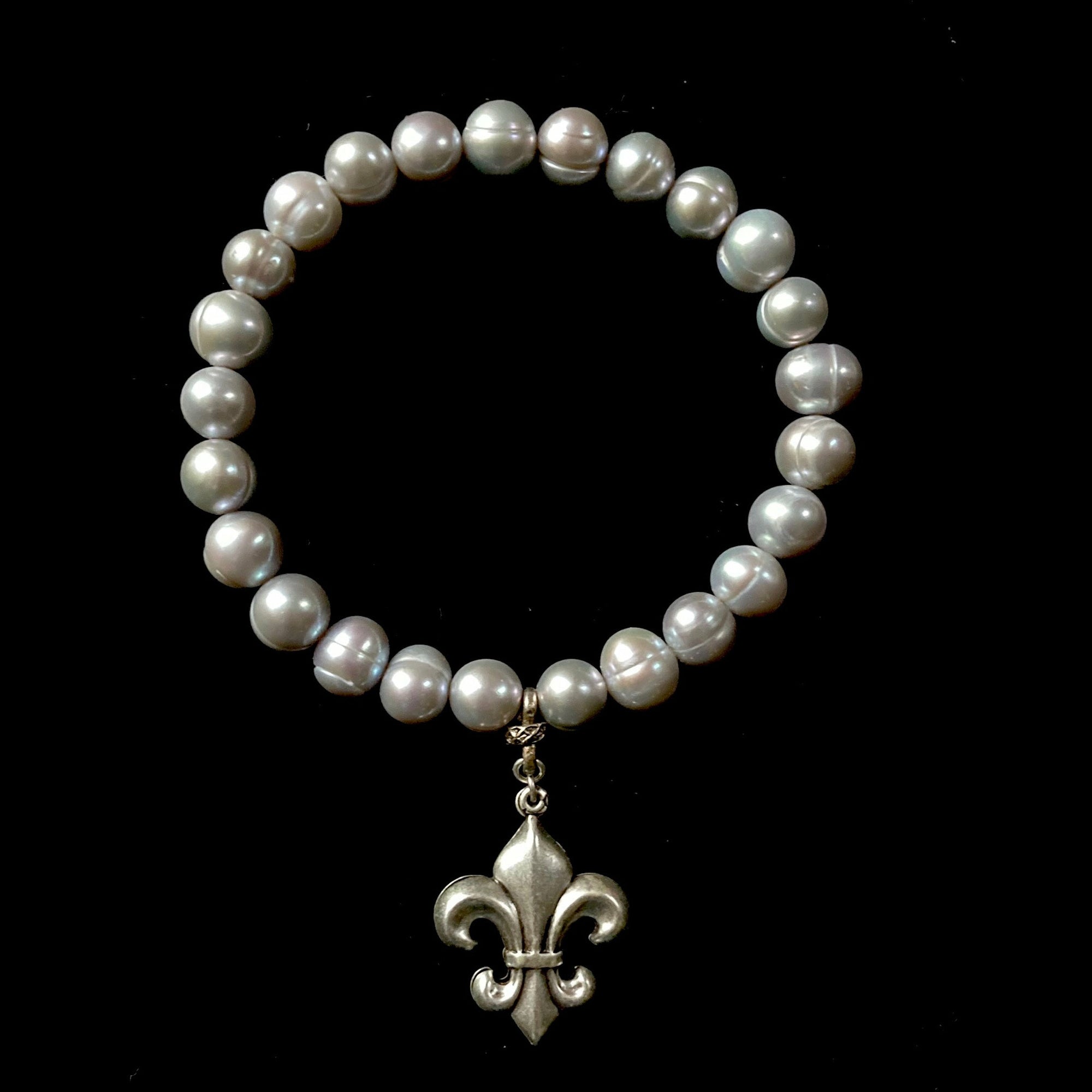 Moonglow Fleur de Lis Silver Freshwater Pearls Enlightenment Bracelet
