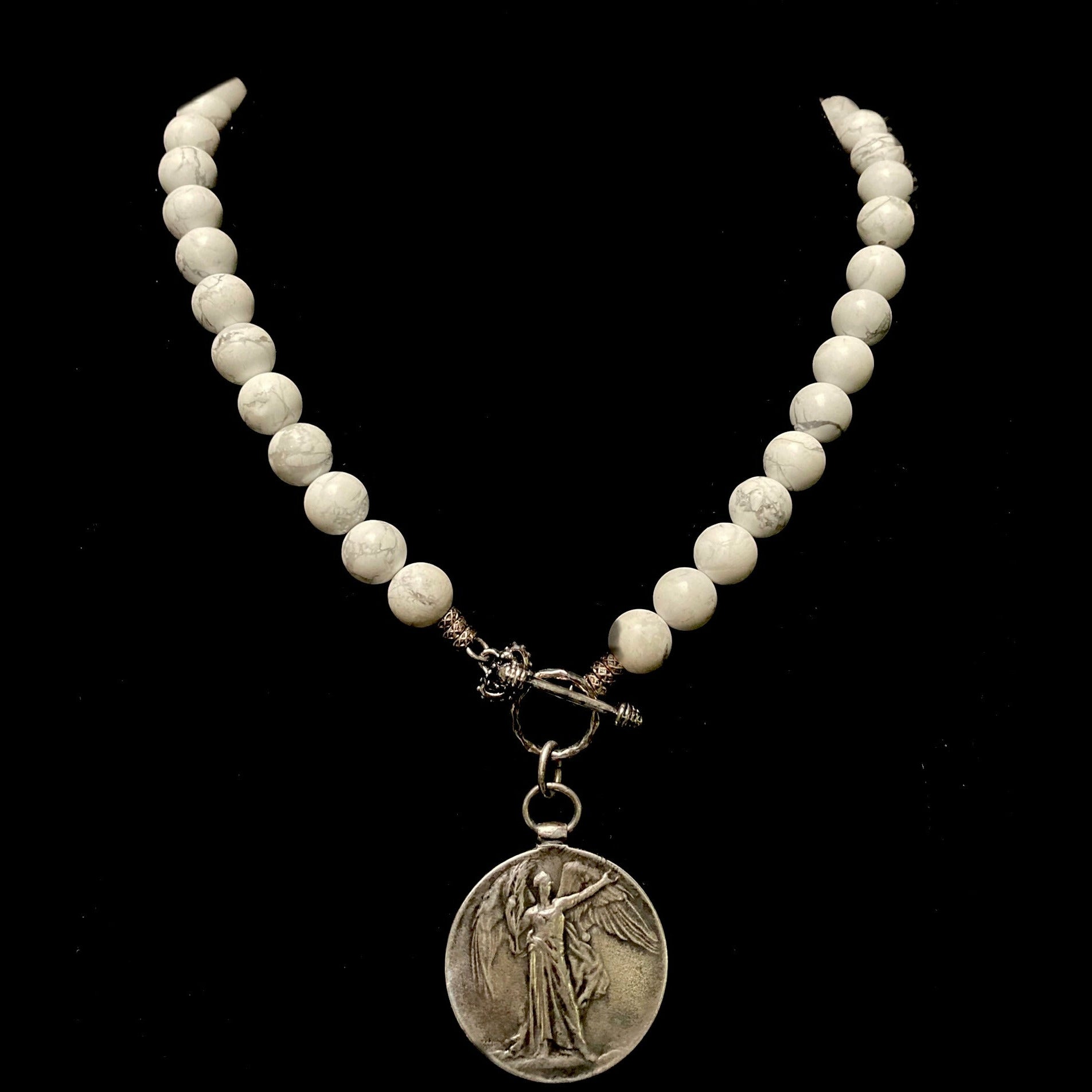 Saint Michael White Turquoise Necklace & Silver by  Whispering Goddess
