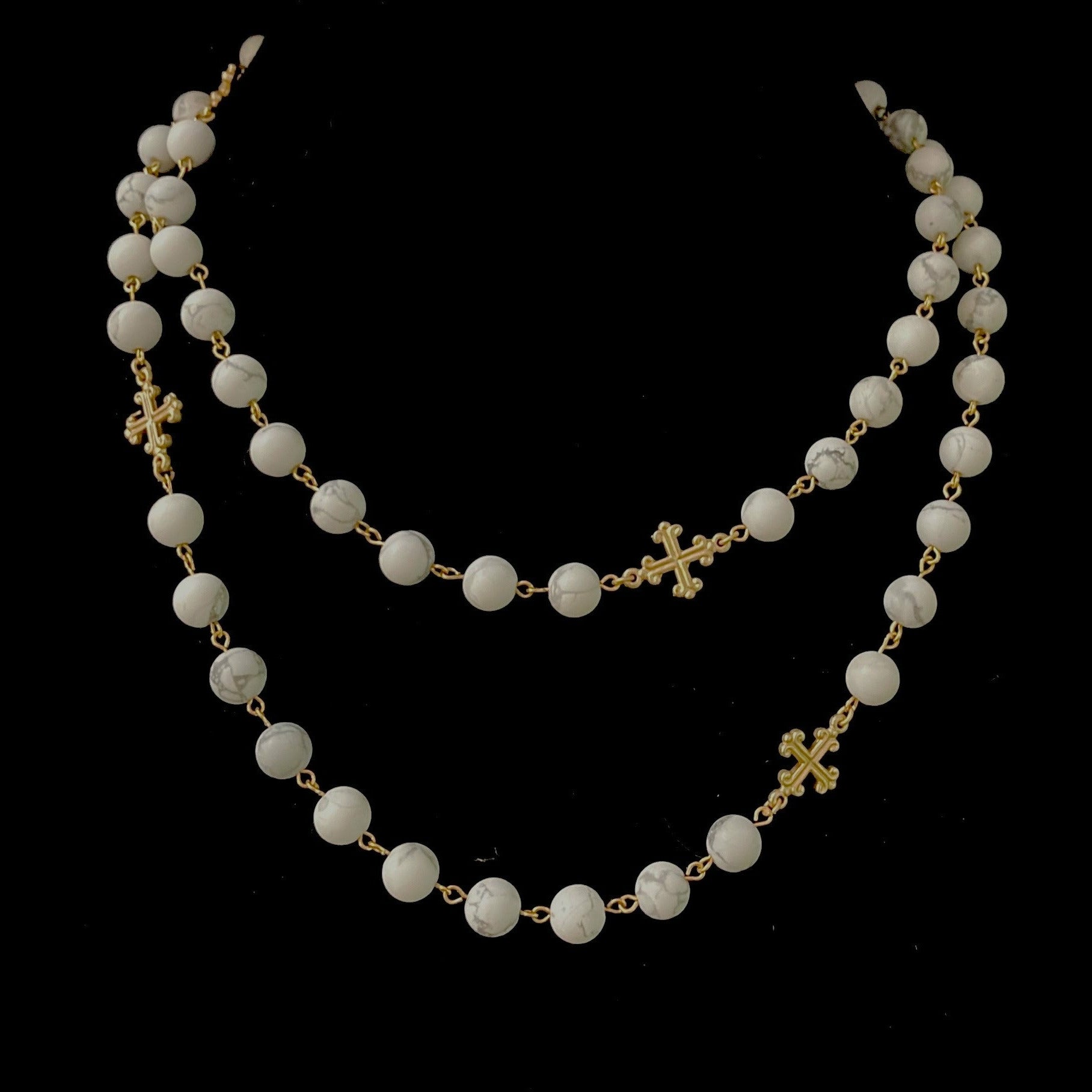 Fleur de Lis Cross Wrap White Turquoise & Gold Necklace / Bracelet
