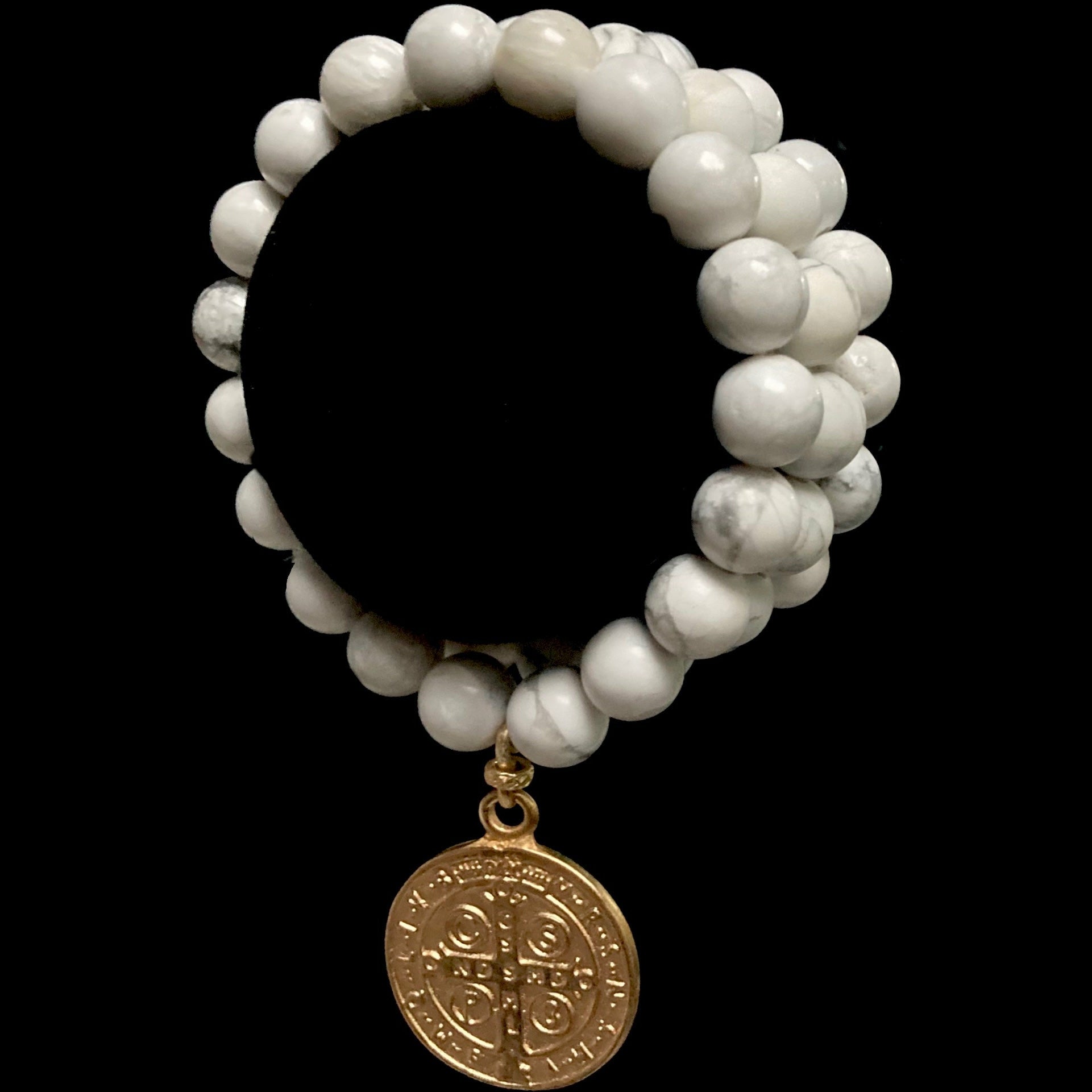 White Turquoise Triple Strand Enlightenment Bracelet with San Benito - Gold