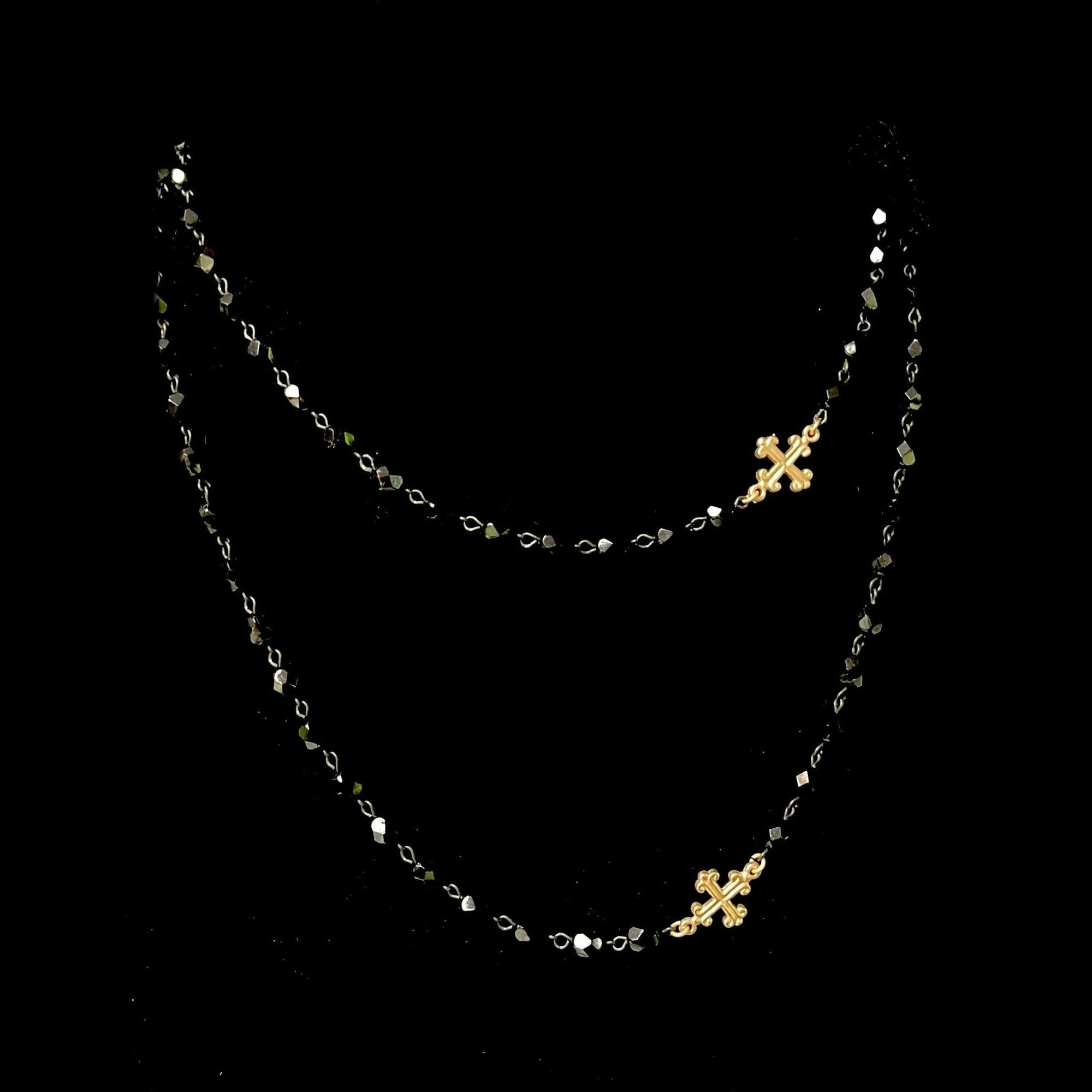Fleur de Lis Cross Wrap Black Jet & Gold Necklace / Bracelet