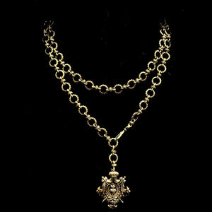 Sacred Heart Shield  Eternity Link Chain Necklace Gold Vermeil