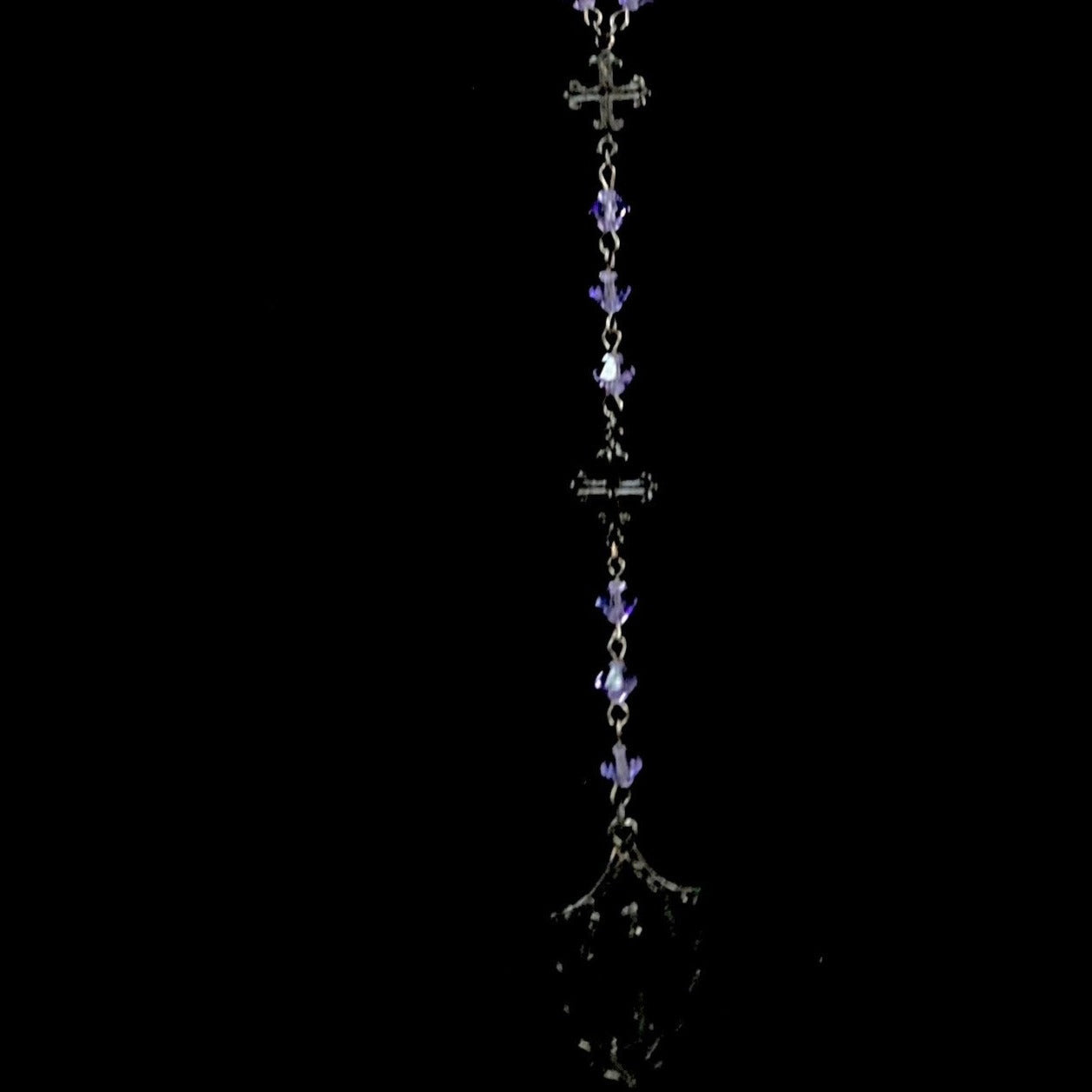 Black Madonna Triple Cross Drop Necklace in Amethyst Bicone Crystals and Gunmetal