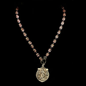 Art Nouveau Madonna on Rose Cathedral Beads in Gunmetal