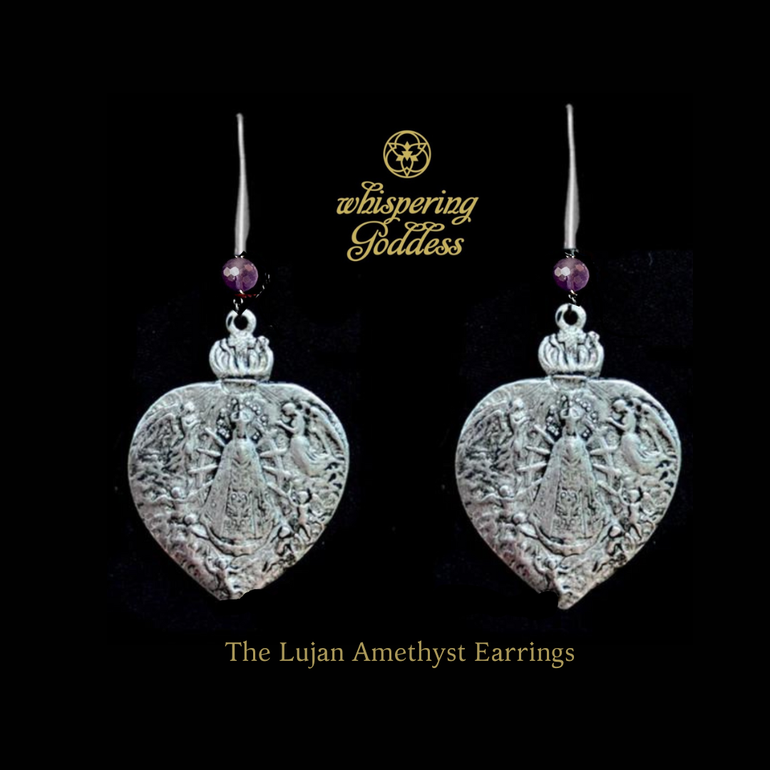 Amethyst Our Lady of Lujan Ritual Earrings  by Whispering Goddess - Silver
