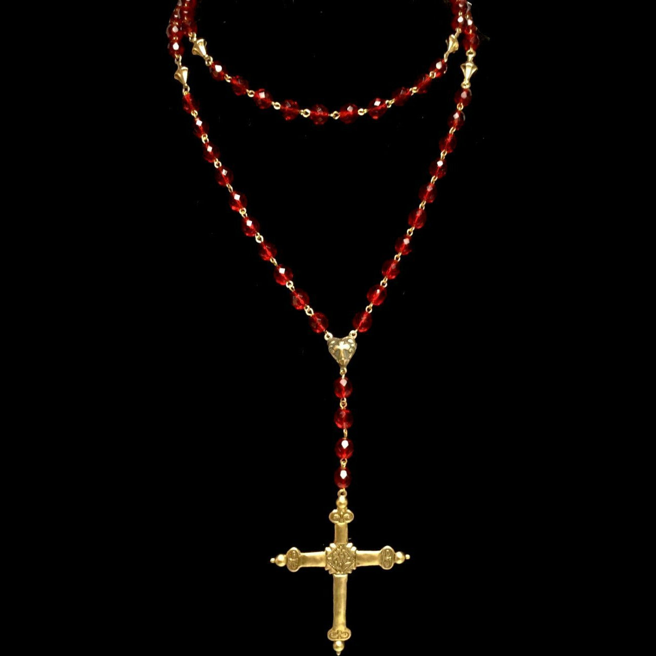 Forgotten Graces  Seven Joys Sacred Heart Rosary Necklace in Garnet & Gold