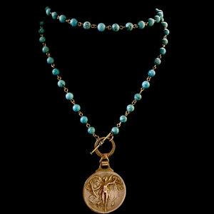 Nike the Goddess of Victory Turquoise and Gold Necklace
