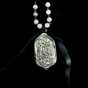 Limited Edition Carved Repousse Silver Buddha in PorcelainJasper Necklace