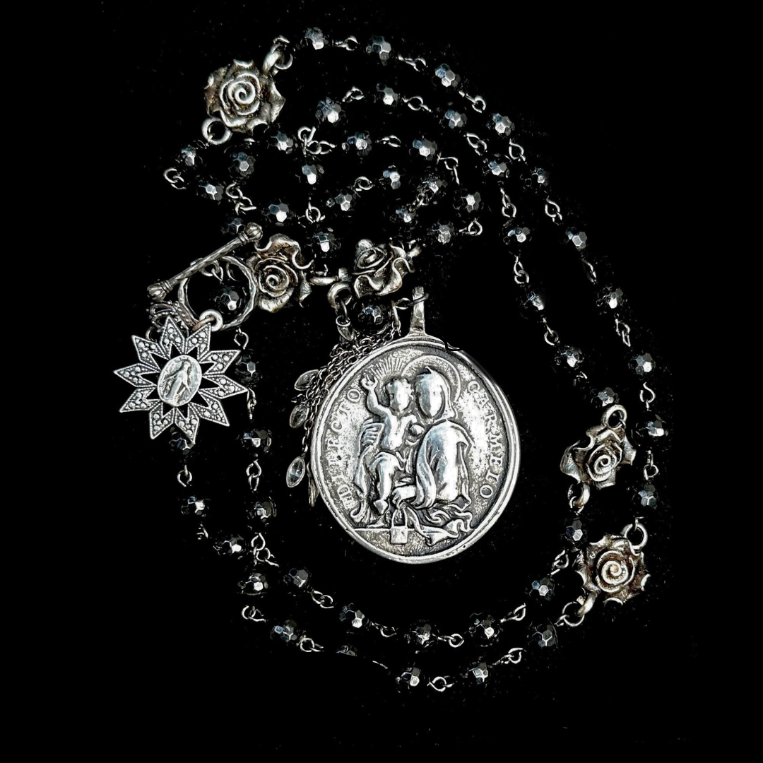 Our Lady of Carmel - Star of the Sea Single Faceted  Onyx Necklace