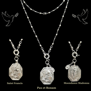 Saint Francis of Assisi Pax et Bonam  Bead Chain Necklace - Silver