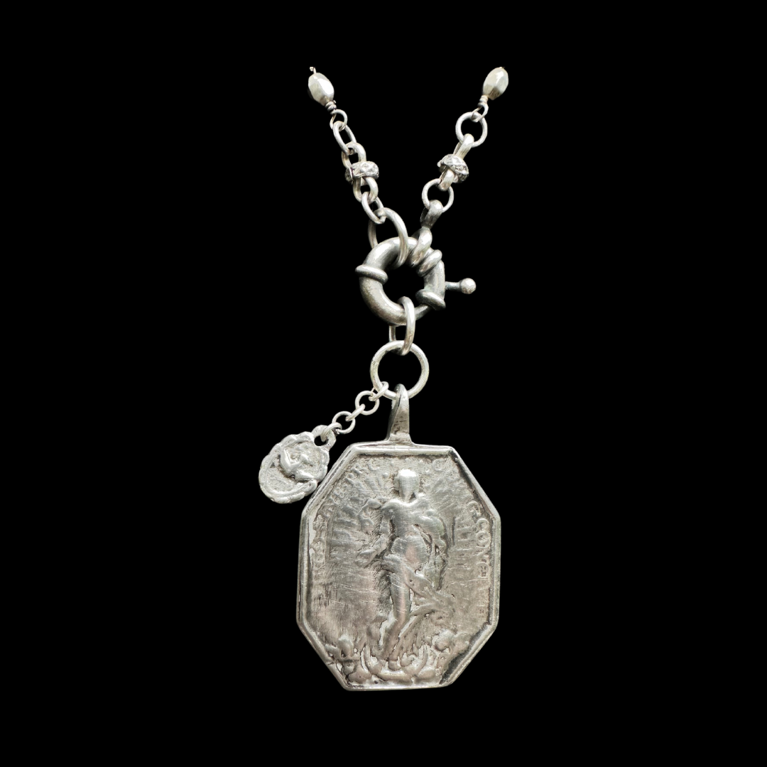 Saint Francis of Assisi Pax et Bonam  Bead Chain Necklace - Silver