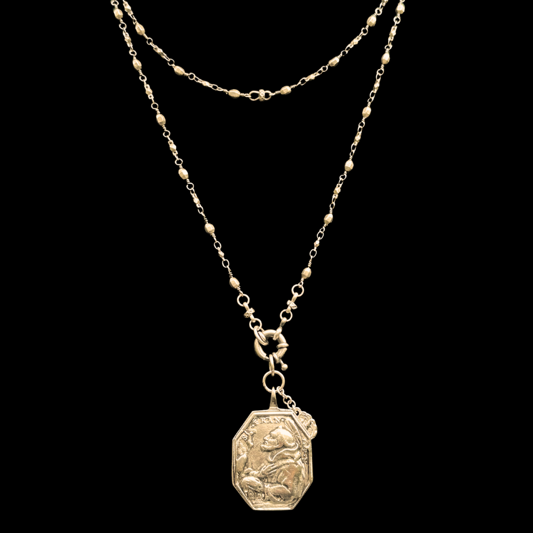 Saint Francis of Assisi Pax et Bonam  Bead Chain Necklace - Gold