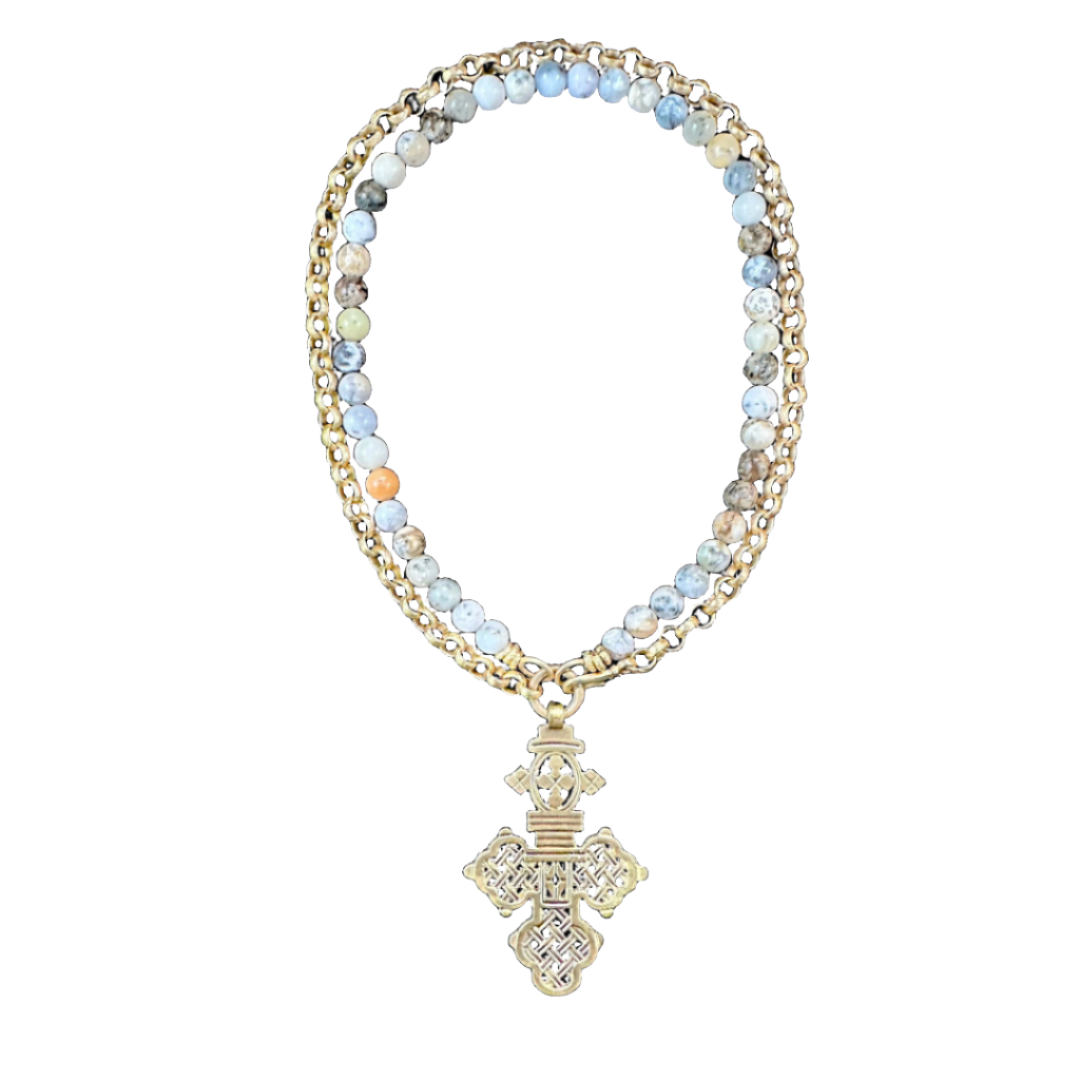 Alexandria Coptic Cross Necklace in Dendritic Opal