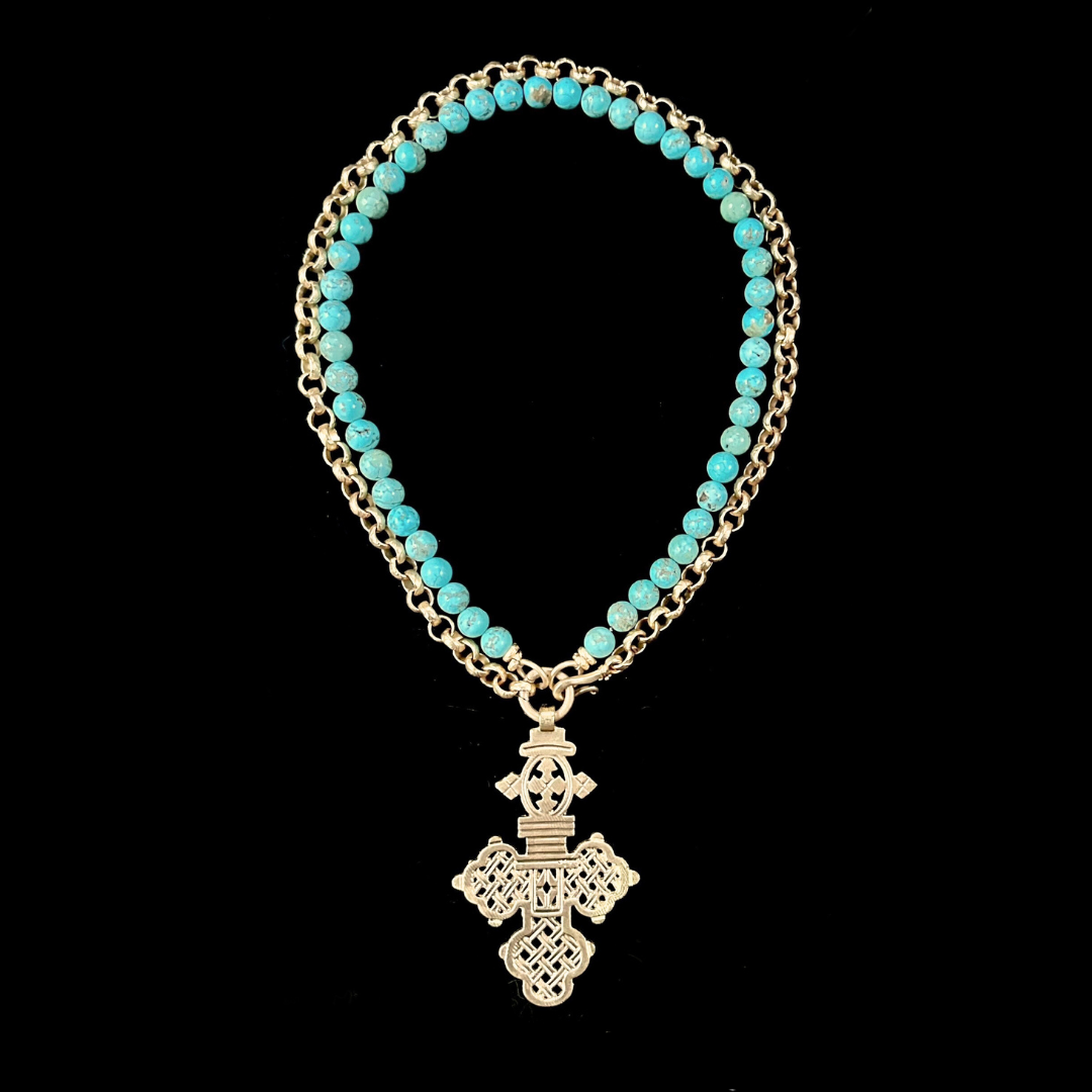 Alexandria Coptic Cross Necklace in Turquoise