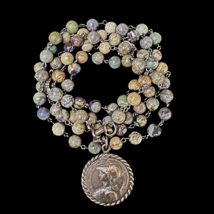 Athena Wisdom Owl Purple Brecciated Jasper Wrap Necklace / Bracelet