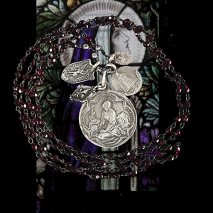 Bellatrix Mystical Mary Magdalene  Prayer Mantle Garnet & Gunmetal Necklace