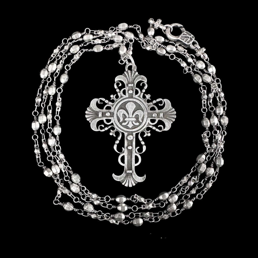 Bellatrix Ethereal Lacey Fleur de Lis Prayer Mantle Necklace