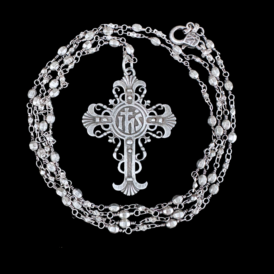 Bellatrix Ethereal Lacey Fleur de Lis Prayer Mantle Necklace