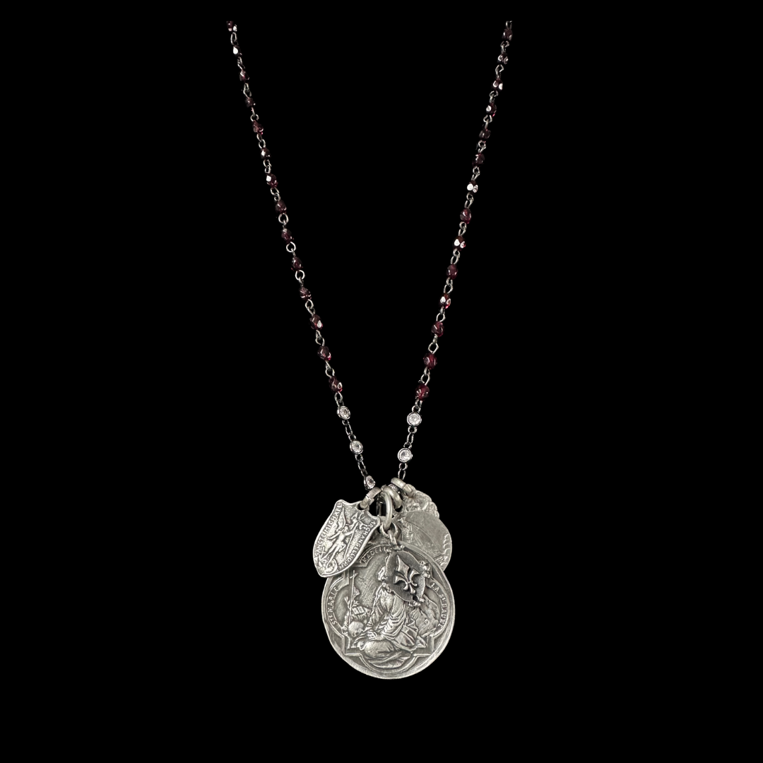 Bellatrix Madonna Peaceful Dove Prayer Mantle Necklace - Hematite