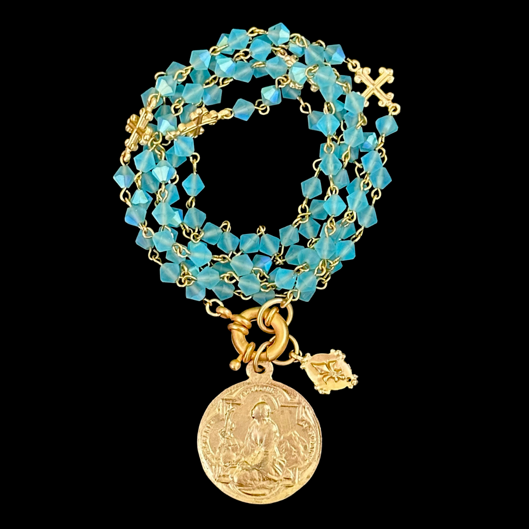 Fleur de Lis Cross Bohemian Pacific Opal Wrap with Mystical Mary Magdalene Necklace / Bracelet