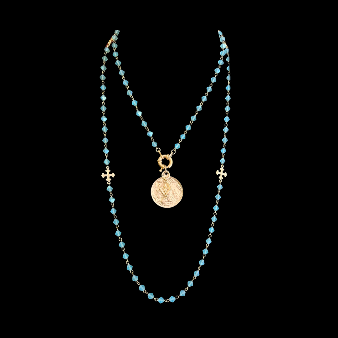 Fleur de Lis Cross Bohemian Pacific Opal Wrap with Mystical Mary Magdalene Necklace / Bracelet