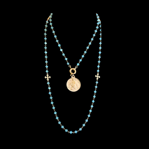 Fleur de Lis Cross Bohemian Pacific Opal Wrap with Mystical Mary Magdalene Necklace / Bracelet