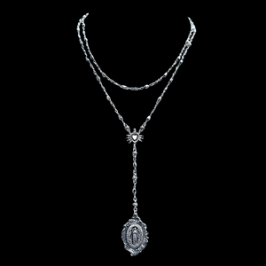 Virgin of the Golden Heart Bead Chain Drop Necklace - Silver