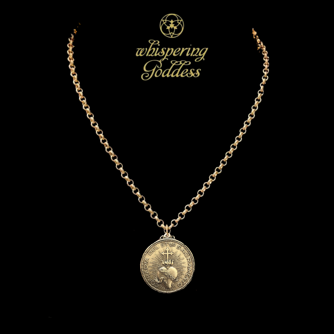 Sacred Heart Etched Cable Necklace - Gold