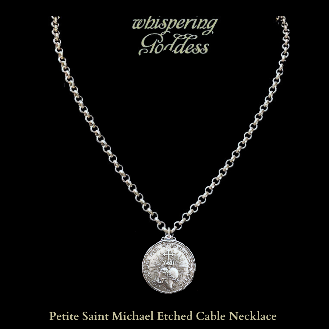 Sacred Heart Etched Cable Necklace - Silver