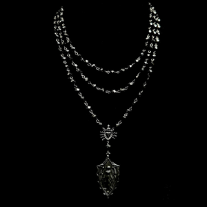 Black Madonna Seven Swords Necklace in Black Jet Rose Beads