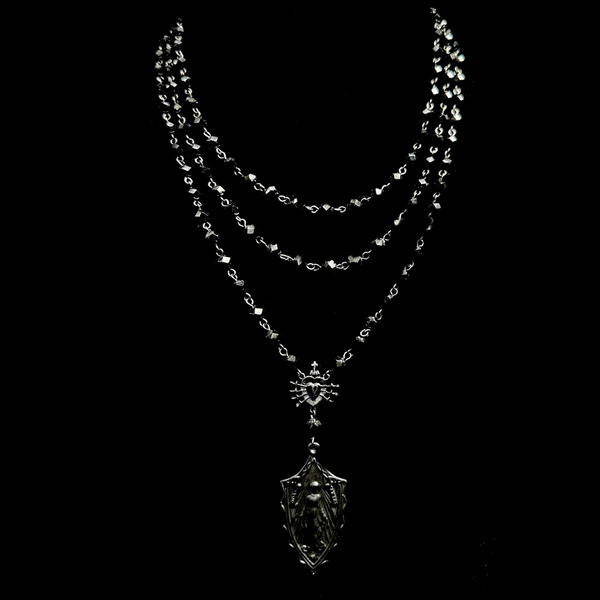 Black Madonna Seven Swords Necklace in Black Jet Rose Beads Black Madonna Seven Swords Necklace in Black Jet Rose Beads