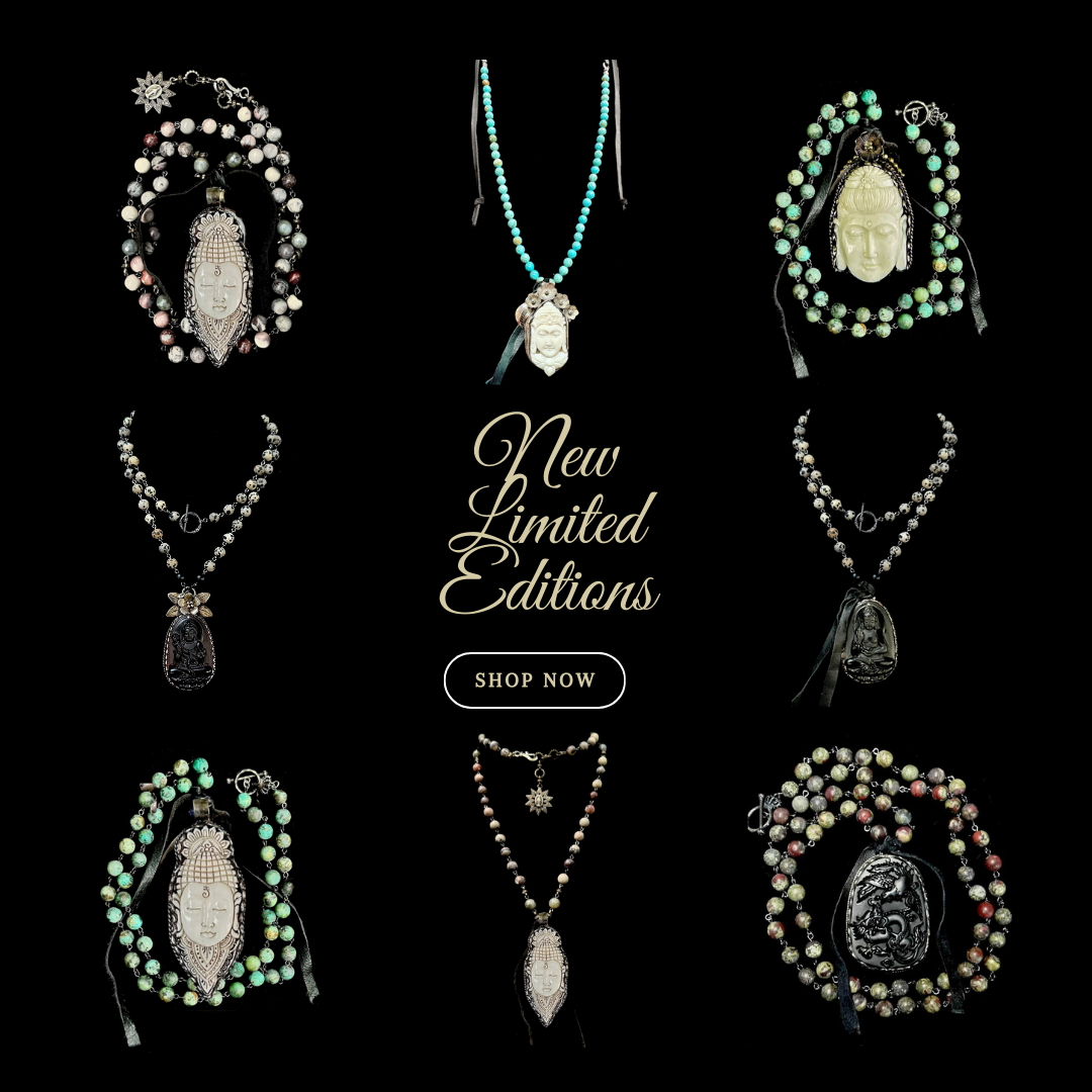 Limited Edition  Carved Repousse Silver Buddha in African Turquoise  Necklace