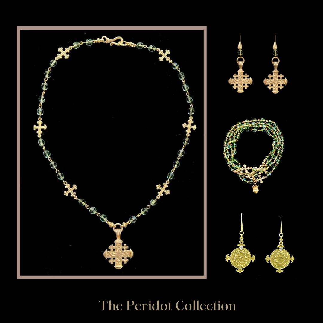 Pilgrim's Cross Earrings Peridot and Gold