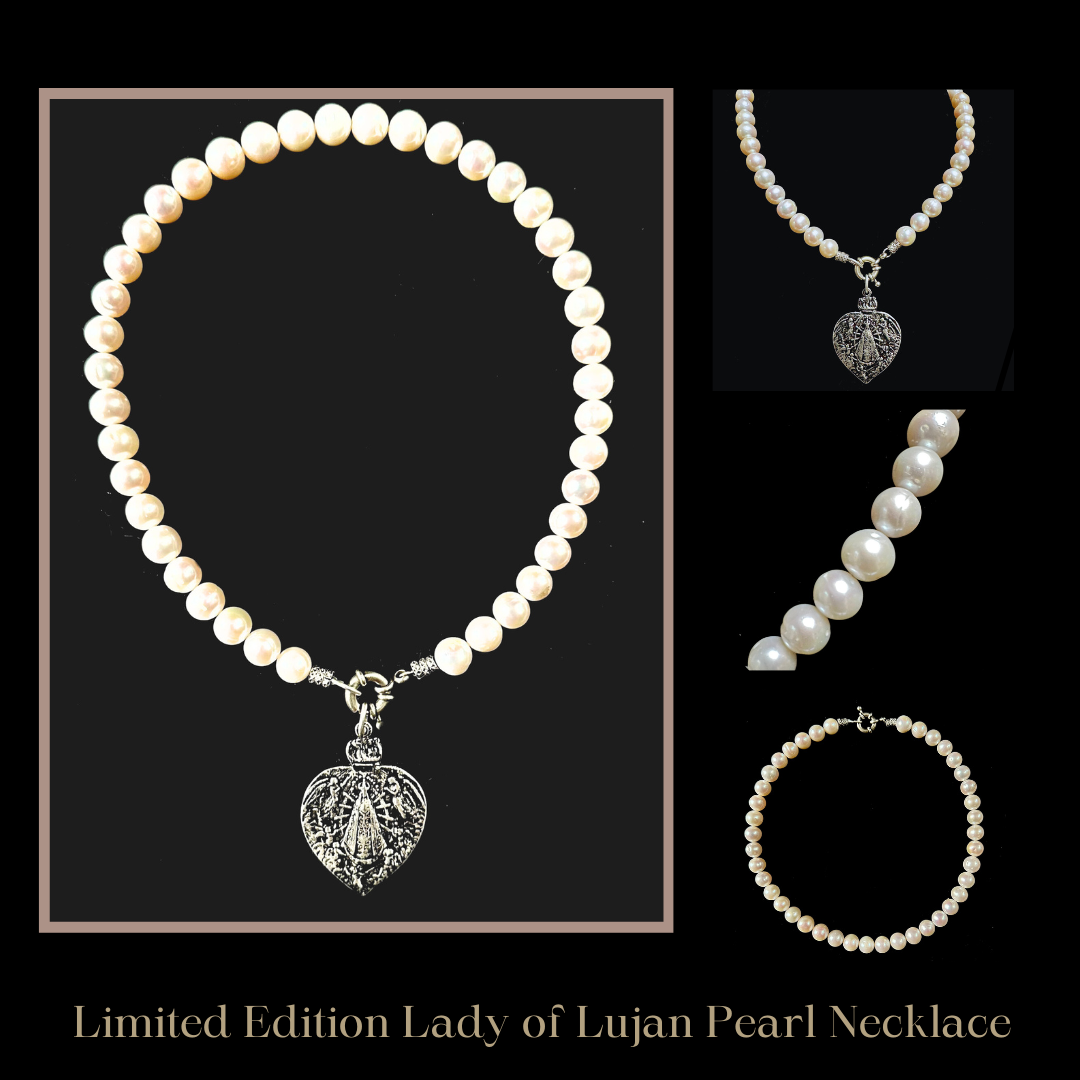 Limited Edition White Freshwater Pearl Our Lady of Lujan Necklace - Silver