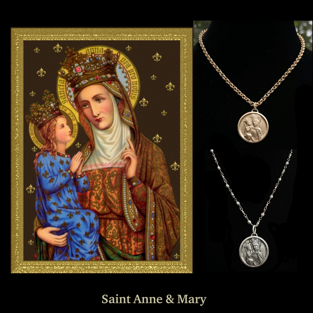 Saint Anne & Little Mary Necklace on Gold Cable Chain